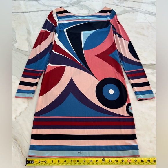 EMILIO PUCCI BLUE MULTI BACK BUCKLE DRESS SIZE IT 42 / US 8 - Picture 10 of 17